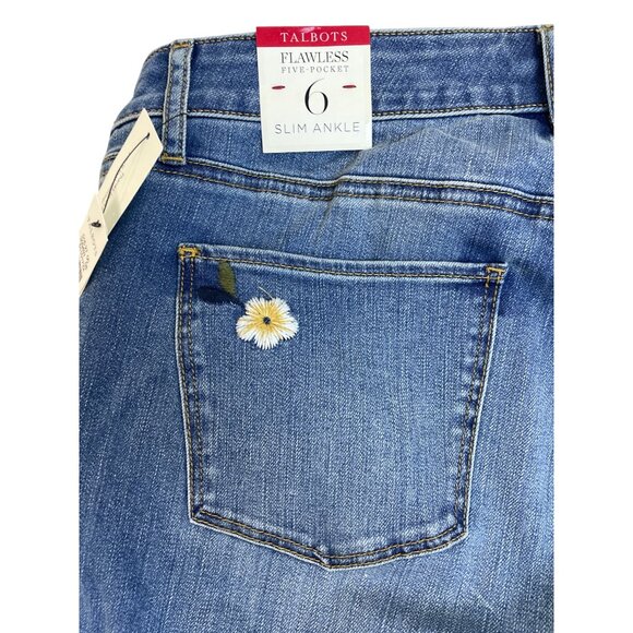 Talbots Women's Blue Medium Wash Embroidered Mid-Rise Jeans Sz 6 - New - Picture 7 of 12